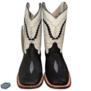 Ferrini Young’uns Youth Black/White Stingray Square Toe Western Cowboy Boot |NEW